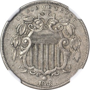 United States of America (USA), 5 cents 1868 DOUBLE DIE dates