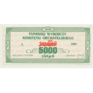 Solidarity, 5000 zloty 1989, Civic Committee Fund, ser. A, rare