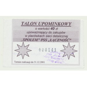 40 PLN 2001, Społem-Gutschein, Nr. 000141, Tomaszów Mazowiecki, B. RARE