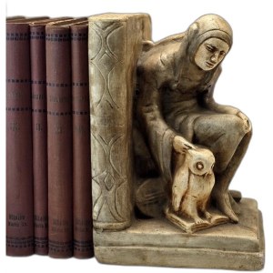Błazen z sową - Ceramiczna podpórka do książek w stylu Art Deco