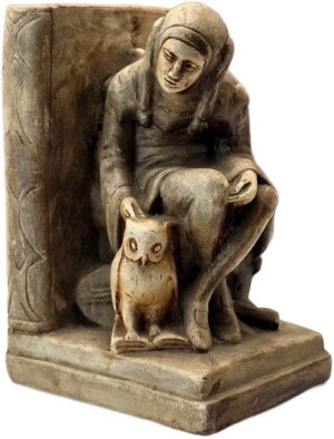 Jester with owl - Ceramic book rest in Art Deco style