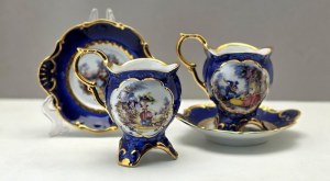 Pair of cobalt chocolate cups - hand-decorated porcelain - Carlsbad Czech Republic