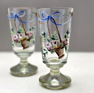 Two old glasses [grog glasses] thick hand-painted crystal glass - Czechoslovakia 1950s