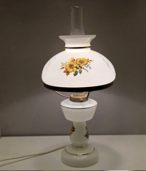 Glass electric cabinet lamp in kerosene style - Czechoslovakia 1970s