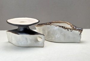 Jitka Forejtowa - set of art pottery - a kagome and a platter - Czechoslovakia 1960s