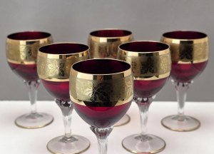 Bohemia - Set of ruby crystal wine glasses - Czechoslovakia 1960s