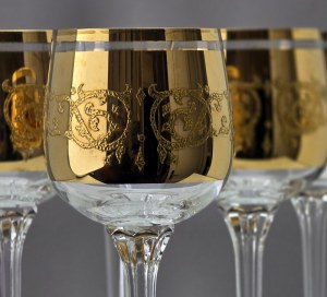 Bohemia - Crystal wine glasses decorated with 14 karat. gold - Czechoslovakia 1970s