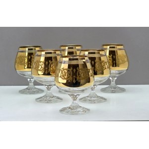 Bohemia - Kryształowe kieliszki do whisky zdobione 14 karat. złotem - Czechosłowacja lata 70-te