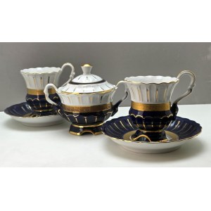 Kobaltowy porcelanowy zestaw do czekolady- Chodov lata 90-te
