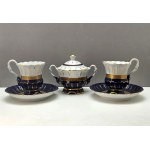 Kobaltowy porcelanowy zestaw do czekolady- Chodov lata 90-te