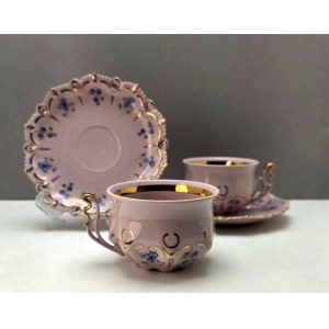 Para filiżanek - różowa porcelana - niezapominajki - Czechosłowacja lata 90-te