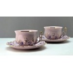 Para filiżanek - różowa porcelana - niezapominajki - Czechosłowacja lata 90-te