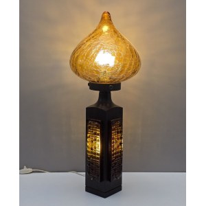 Designerska lampa szkło miodowe i drewno tekowe - Szwecja lata 70-te