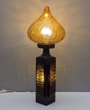 Designer lamp honey glass and teak wood - Sweden 1970s