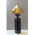 Designerska lampa szkło miodowe i drewno tekowe - Szwecja lata 70-te