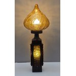 Designerska lampa szkło miodowe i drewno tekowe - Szwecja lata 70-te