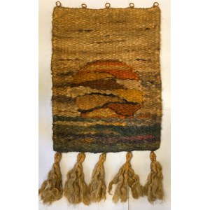 Duży kilim / makrama z włókna kokosowego ''Zachód słońca'' lata 90-te