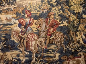 Large wool tapestry with genre scene - France late 19th/early 20th century