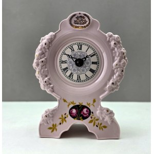 Dekoracyjny zegar z różowej porcelany HC Chodov - Czechosłowacja lata 80-te