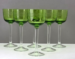 Set of green Bohemia crystal glasses - Czechoslovakia 1960s