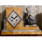 Zegar kominkowy Art Deco z figurą kobiety z różą - Francja I poł.XX wieku