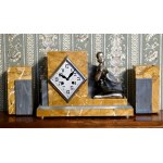 Zegar kominkowy Art Deco z figurą kobiety z różą - Francja I poł.XX wieku