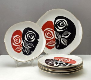 Kwiatogal cooperative - painting. Zaporowska Leonia - Dessert set - Warsaw 1961.