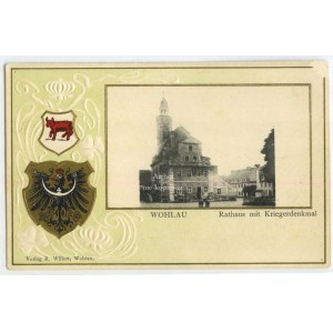 Wołów, Wohlau, Rathaus mit Kriegerdenkmal