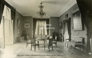 Oblęgorek, 4 postcards 9x14: study, living room, 2 x tiled stove