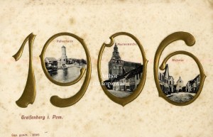 Gryfice, Greifenberg, 1906, Pulverturm, Marienkirche, Steintor