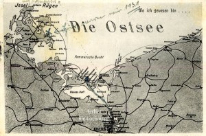 Szczecin and surroundings, postcard with map of Szczecin and Miedzyzdroje area