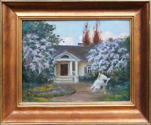 Władysław SZCZEPANIK (1891 - 1961), Lady in front of the manor house, ca. 1920