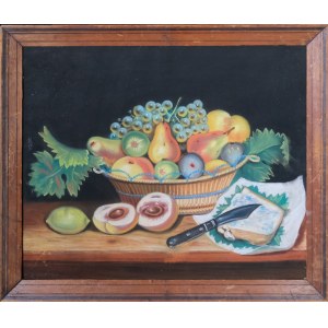 Peintre indépendant, FRANÇAIS (20e siècle), Nature morte aux fruits et au fromage