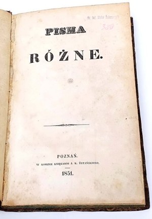 LIBELT- MISCELLANEOUS WRITINGS 1851