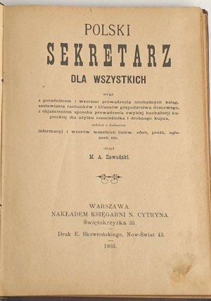 ZAWADZKI- POLISH SECRETARY FOR ALL 1903
