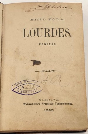 ZOLA- LOURDES. Warsaw 1895. first Polish edition!