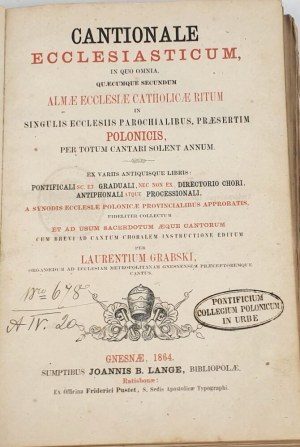 [CHURCH SINGUARY] GRABSKI - CANTIONALE ECCLESIASTICUM Gniezno 1864