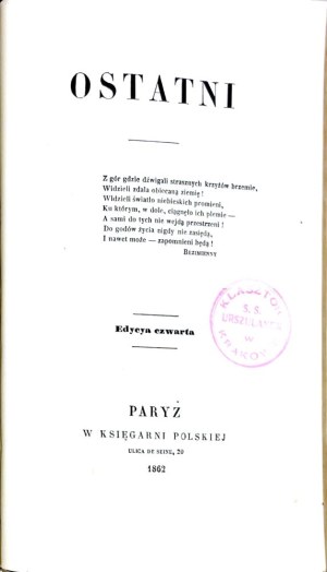 KRASINSKI-POEZYE. A collection of Parisian vadans 1862-3