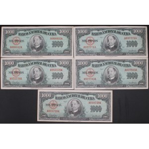 Cuba. 1950 1000 Pesos 5 Pieces Prefix A