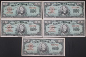 Cuba. 1950 1000 Pesos 5 Pieces Prefix A