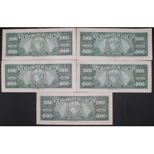 Cuba. 1950 1000 Pesos 5 Pieces Prefix A
