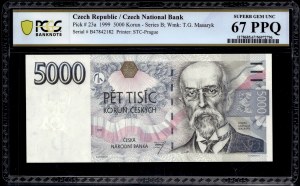 Czech Republic. 1999 5000 Korun Prefix B