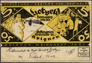 France. Avignon 5 Mark 50 Centimes POW WWI Camp 1921 Issue