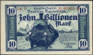 Germany. 1923 10 Trillion Billionen Mark Railroad Reichsbahn