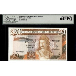 Gibraltar. 1986 20 Pounds Prefix A