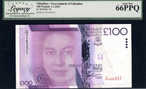 Gibraltar. 2011 100 Pounds First 100 Pounds of Gibraltar