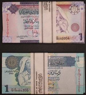 Libya. 1 Dinar 2004 & 2009 Original Bundle of 1 x 97 Pieces (194 Pieces Total)
