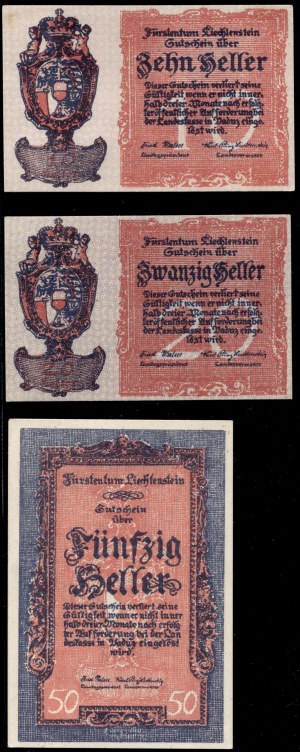 Liechtenstein. 10 20 50 Heller 1920