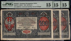 Poland. 1916 100 Marek Zarzad General Lot 3 Pieces