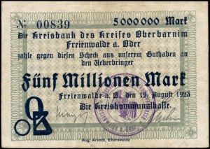 Poland. Chociwel 5 Millionen Marek 1923 First Time on Onebid